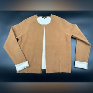 Premise Women’s Open Front Cardigan Mustard Brown Size Small Rolled Sleeve